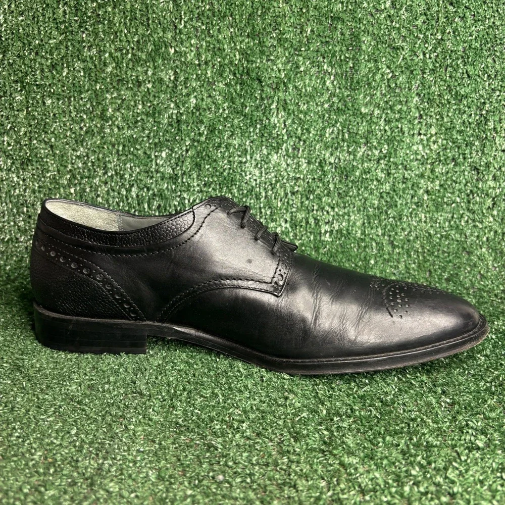 Franco Cuadra Brogue Medallion Toe Pebble Grain Leather Derby Shoes Black Men 10